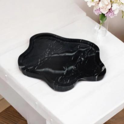 Elegant Amoeba Shape Black Marble Tray